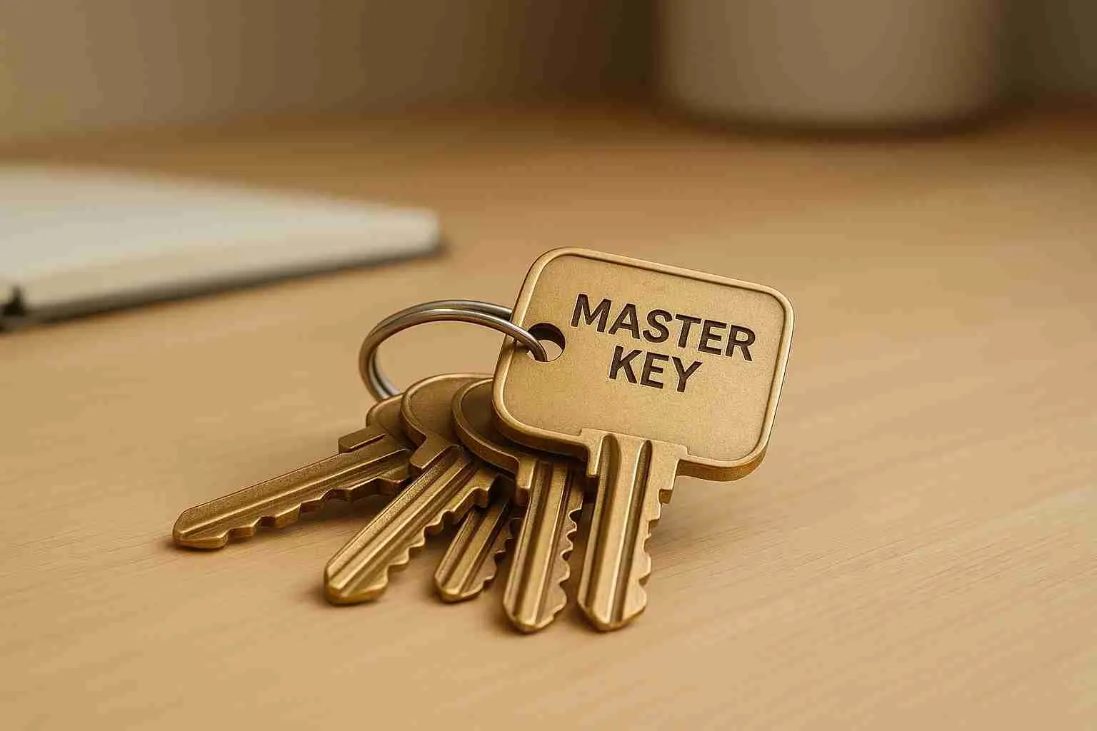 Keys on a ring with a tag labeled MASTER KEY