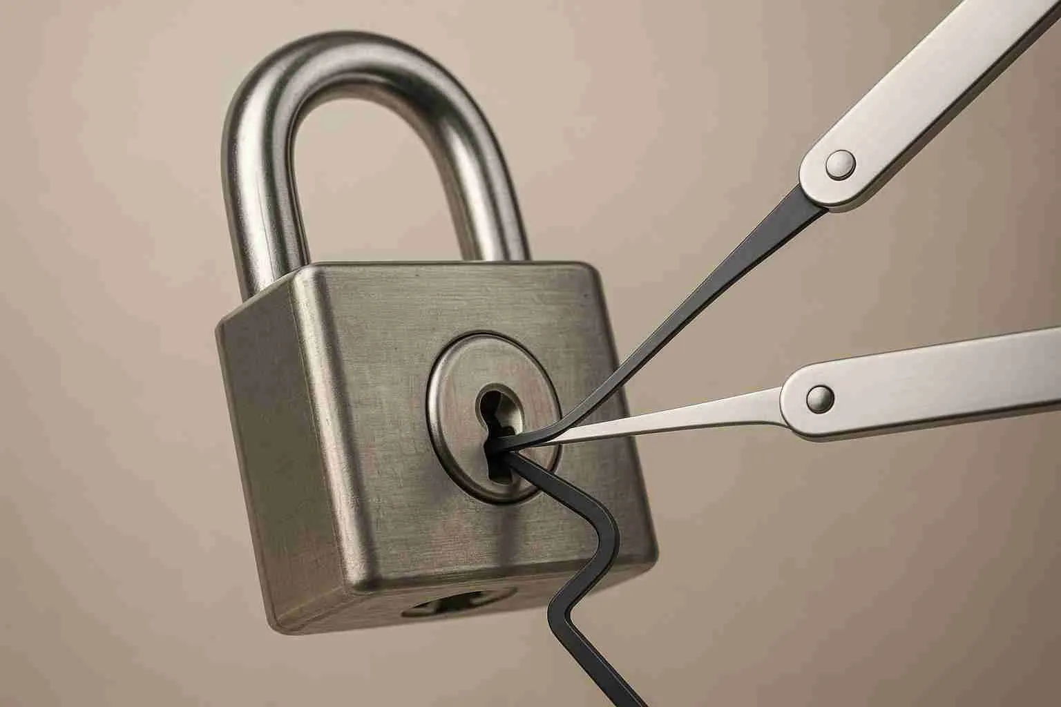Lock picks inserted into a padlock