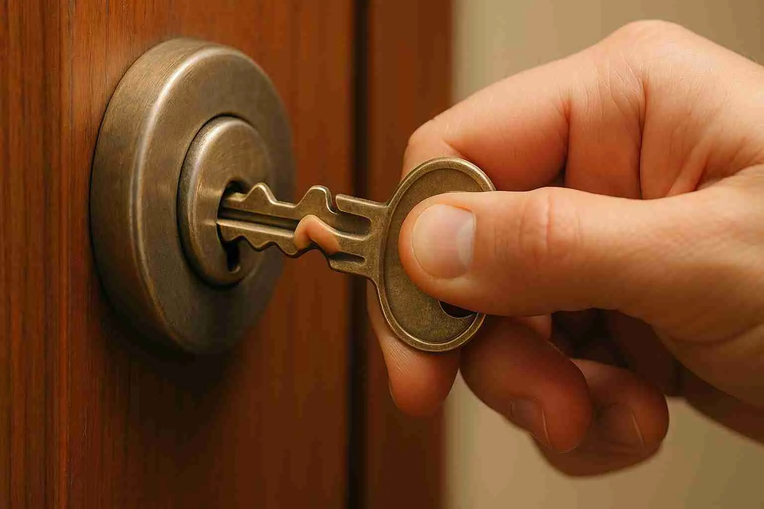 Hand turning a key that is stuck in a deadbolt